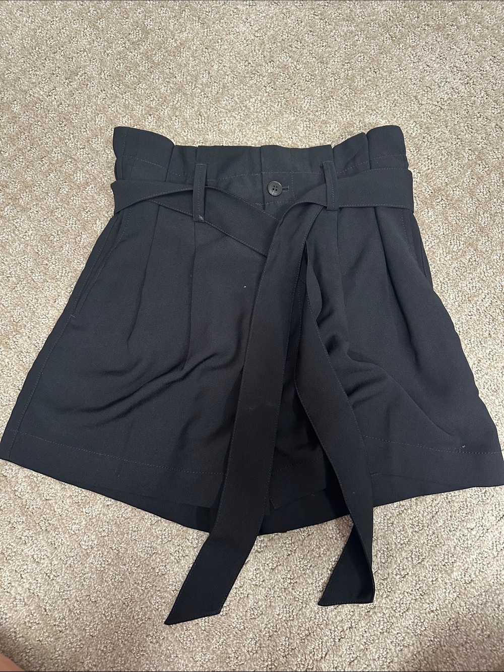 Madewell Black High-Waist Paperbag Tie-Belt Shorts